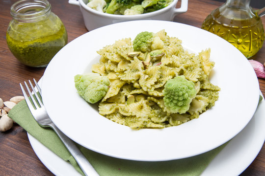 pasta with broccoli pesto and pistachios
