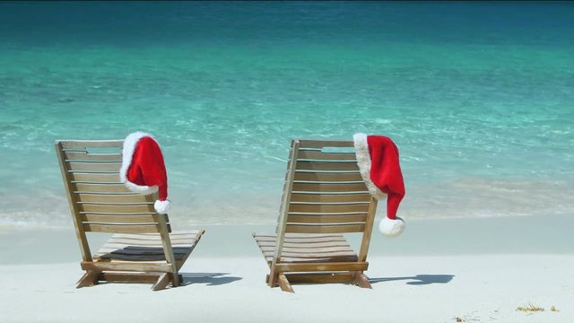 Christmas teak chairs on a tropical beach in the Caribbean