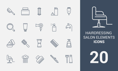 A set of symbols for a hairdresser. Icons of barbershop. A set of barber tools.