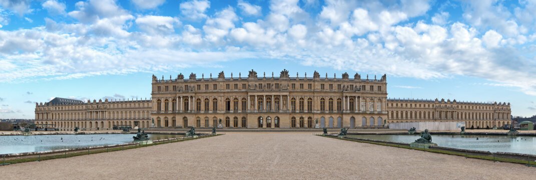 Versailles palace rear facade,symbol of king louis XIV power, France.Panoramic view