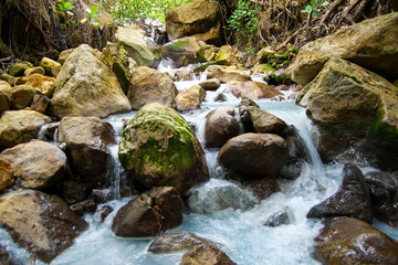 Rocky river stream in Dominica on Boiling Lake Hike 