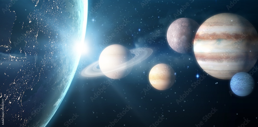 Poster composite image of graphic image of solar system
