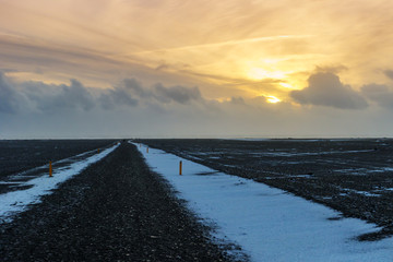 Beautiful winter landscape windy and covered snow in Iceland