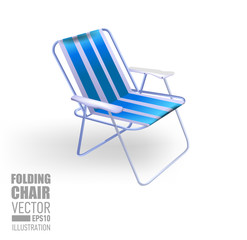 Transparent folding blue chair for the beach recreation and fishing. Vector illustration
