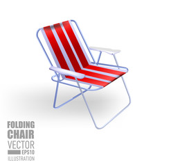 Transparent folding red chair for the beach recreation and fishing. Vector illustration

