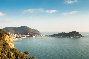 Fototapeta premium view of Sestri Levante peninsula from Sant'Anna Rocks, this site is located near Genoa