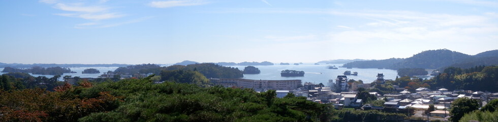 新富山展望台から望む松島の海パノラマ撮影(宮城県)