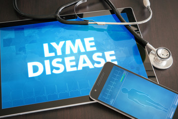 Lyme disease (infectious disease) diagnosis medical concept on tablet screen with stethoscope