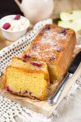 Cottage cheese ricotta cake with raspberries and apples