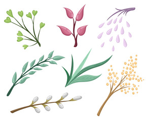 Set with floral elements and leaves.decorative elements for your design. Leaves, swirls, floral Flat design style vector illustration.