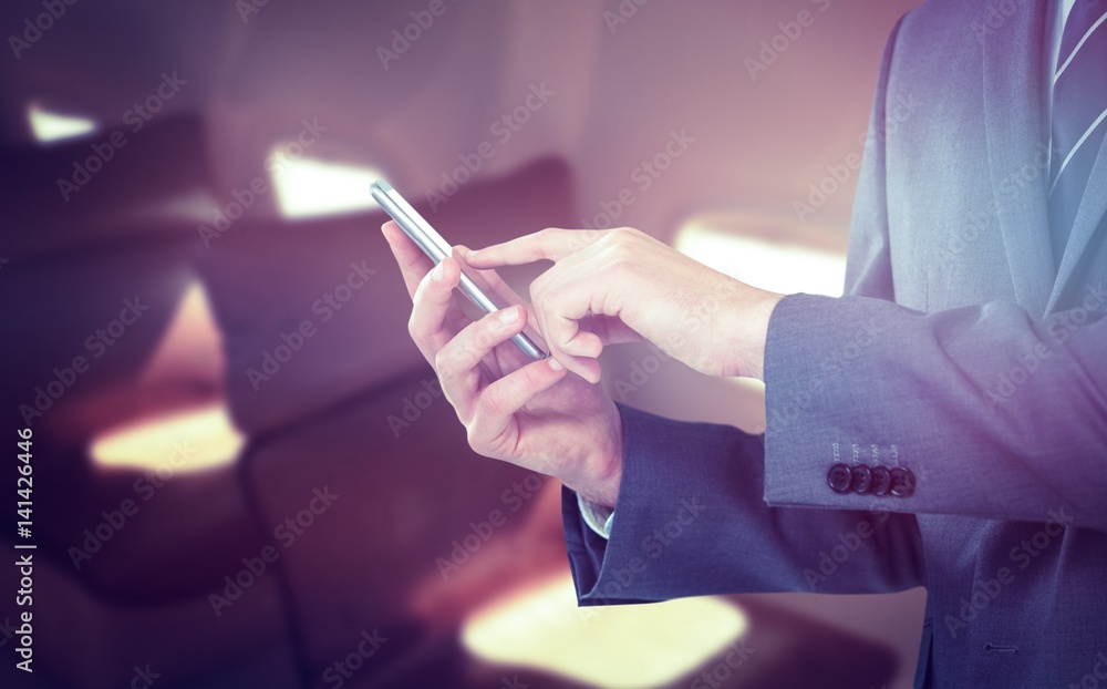Poster composite image of midsection of businessman using mobile phone