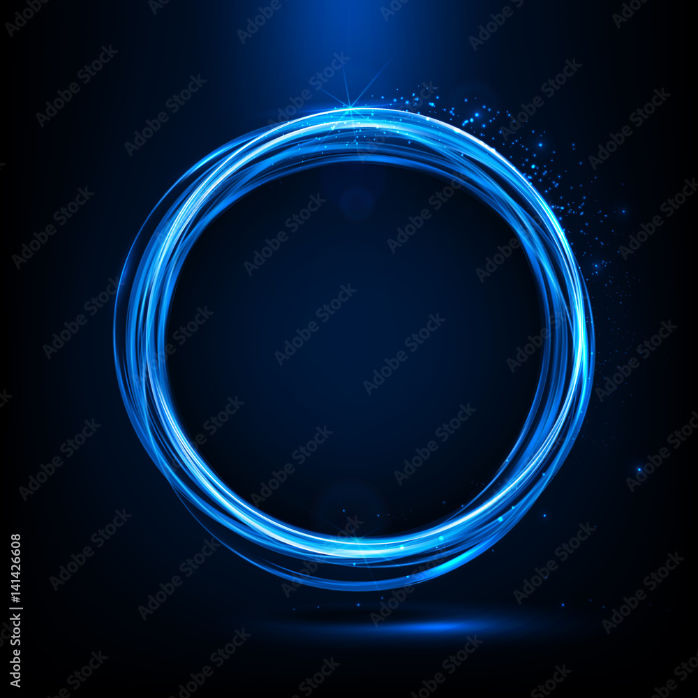 Poster abstract neon ring. light effect. the whirlwind of shiny particles. flashes of light on the emerald 
