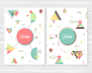 Retro flyer, chaotic geometric shapes. Colorful hipster background