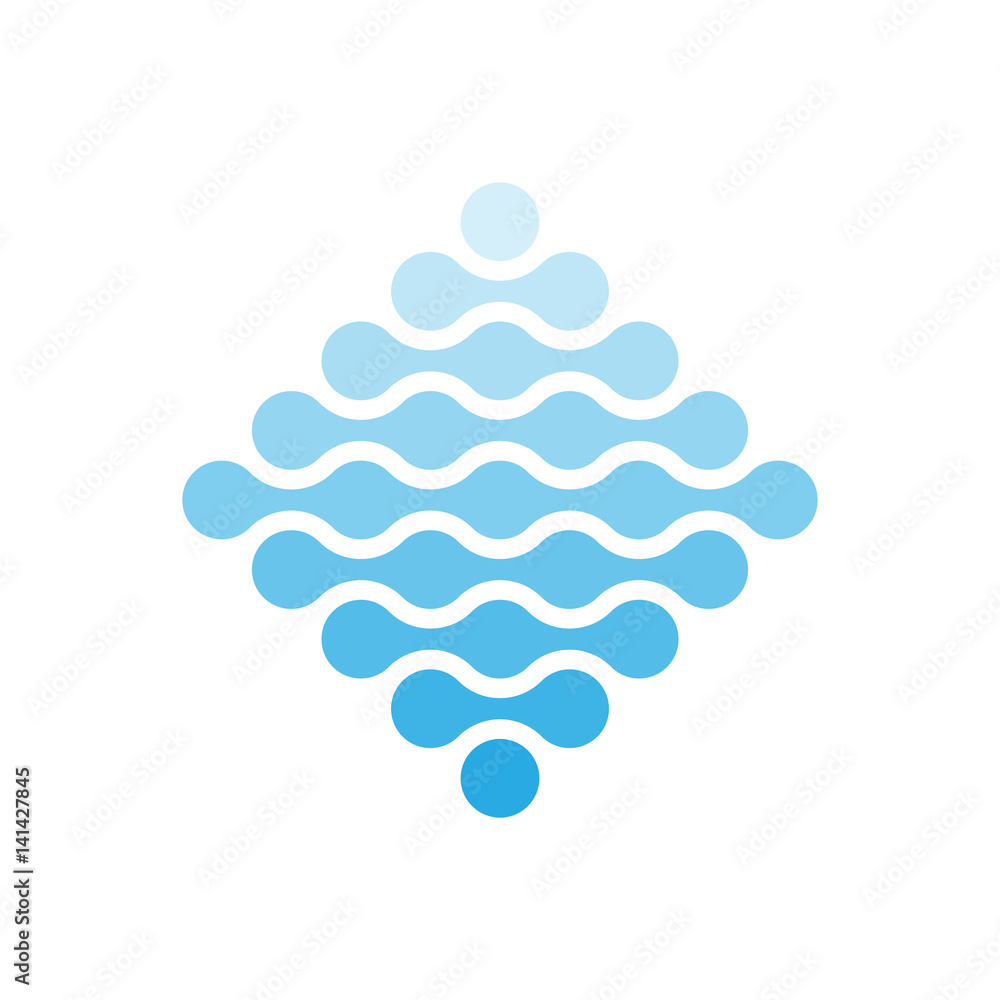 Poster connected dots in a shape of rhombus and shades of blue. water theme concept. abstract design elemen