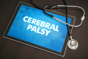 Cerebral palsy (neurological disorder) diagnosis medical concept on tablet screen with stethoscope