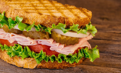 Homemade Turkey Sandwich with Lettuce Tomato Onion