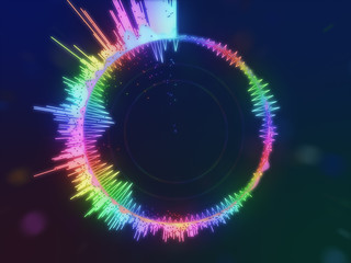 A detailed colorful multicolored equalizer in a circle. Audio spectrum