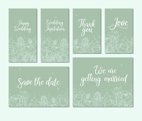 Set of wedding cards. Calligraphy. Hand lettering inscription. Vector illustration.