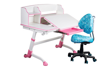 Blue school desk and blue chair