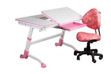 Pink school desk and pink chair