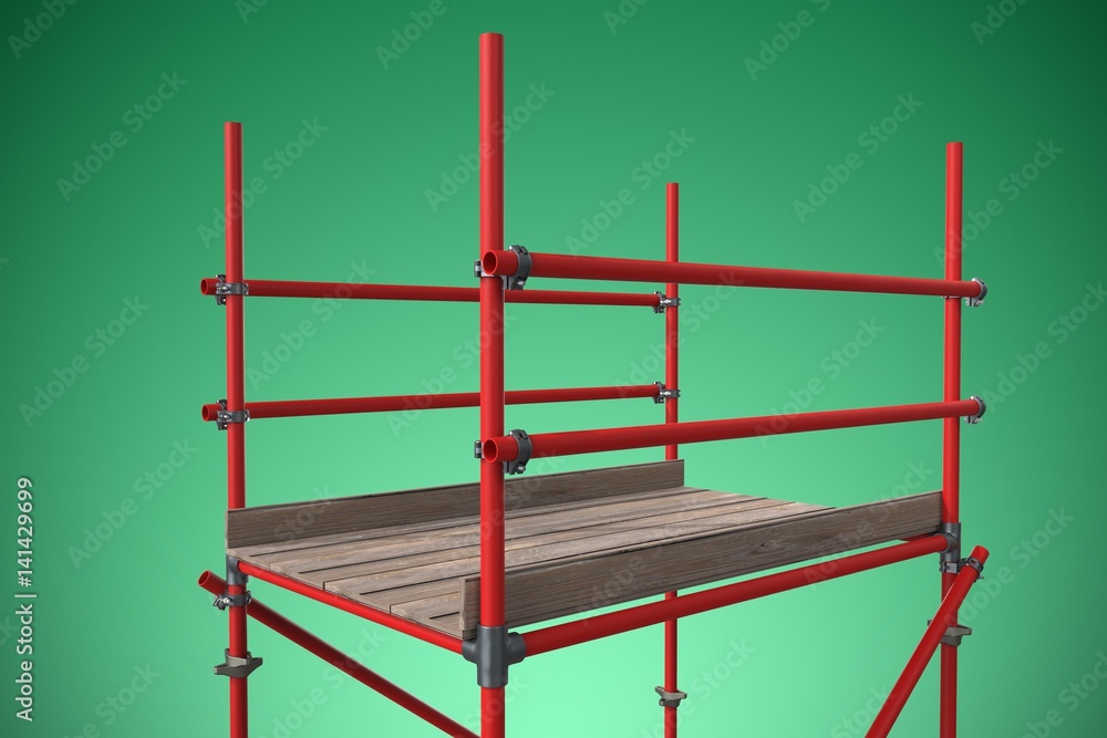 Poster composite image of digitally composite image of red scaffolding