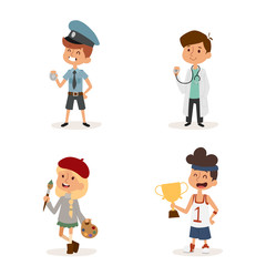 cartoon profession kids children vector set illustration person childhood painter sportsman builder policeman doctor artist uniform worker character