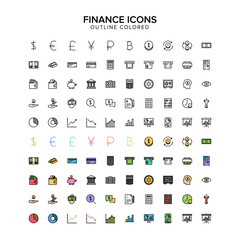 Fototapeta na wymiar finance outline colored icon set