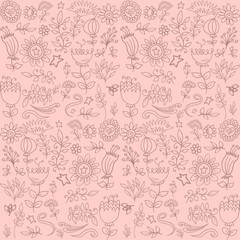 purple seamless handrawn pattern floral background 