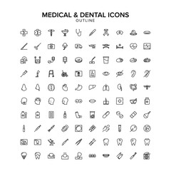 medical and dental outline icon set