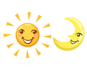 Sun and moon day and night set Flat design style vector illustration.