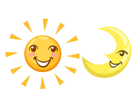 Sun and moon day and night set Flat design style vector illustration.
