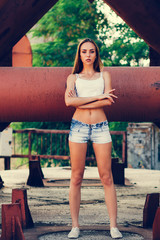 beautiful girl in shorts the summer , city style