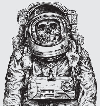 Hand drawn Astronaut Skull © Michael Hinkle