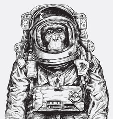 Handgezeichneter Affen-Astronauten-Vektor