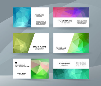 Business card background blue triangle mosaic horizontal templates01