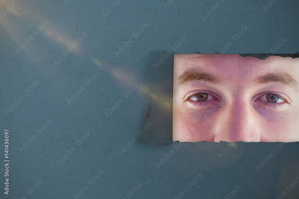 Poster composite image of close up of man looking at camera 3d