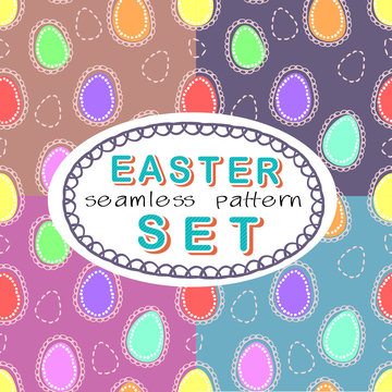 Seamless Easter pattern set with four patterns with colored eggs