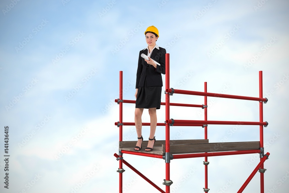 Poster composite image of smiling architect with hard hat 3d