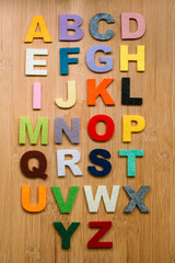 Alphabet over the wood sorting A to Z