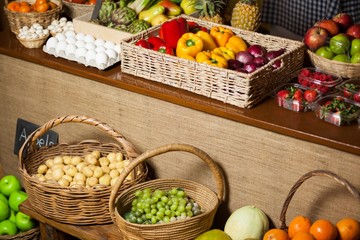 Various vegetables and fruits in organic section
