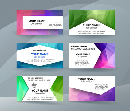 Business card background blue triangle mosaic horizontal templates05