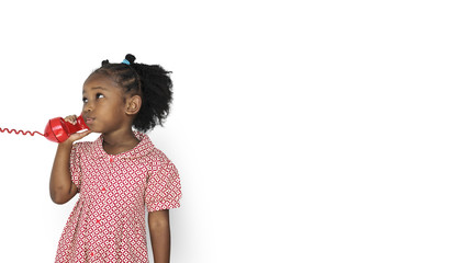 Little Girl Talking on the Phone Communication Studio Portrait