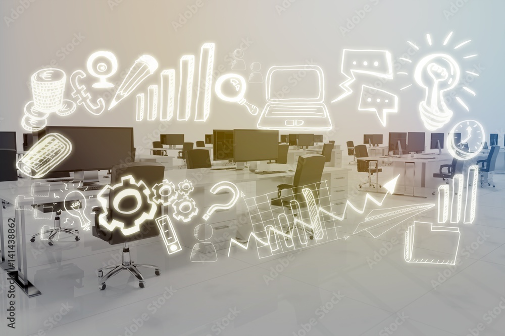 Poster composite image of composite image of business icons 3d