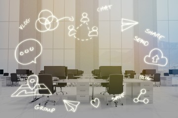 Composite image of digitally generated image of computer symbols