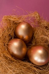 Golden Easter eggs in the nest