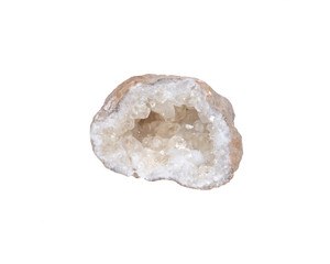 Natural raw citrine geode isolated on white background