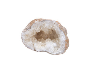 Natural raw citrine geode isolated on white background