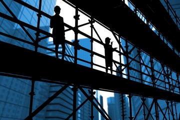 Composite image of smiling architect with hard hat 3d