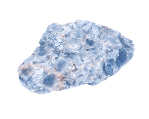 Raw blue white kyanite natural chunk isolated on white background