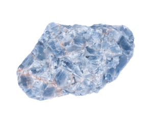 Raw blue white kyanite natural chunk isolated on white background